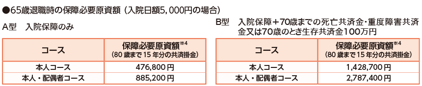 65歳退職時の保障必要原資額（ 入院日額5,000円の場合）